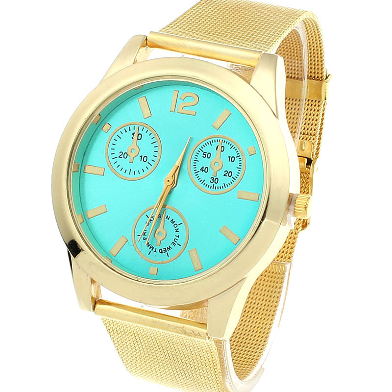 【MIARHB】Fashion Golden Belt Quartz Wrist Hour Gold Bracelet Big Dial Watches BU ( Watch for Women )