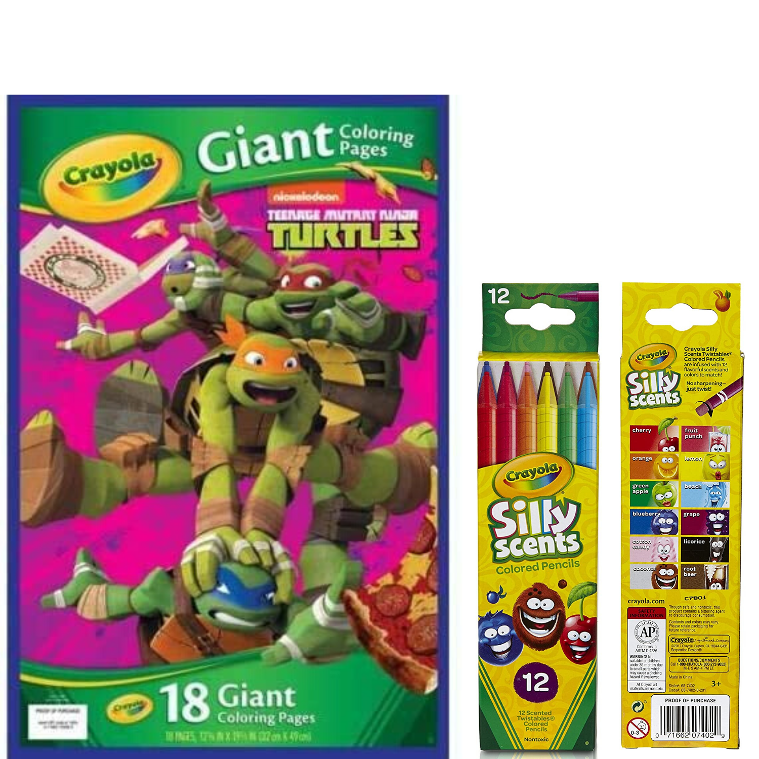 Crayola Silly Scents Twistable Colored Pencils (12 Count) Plus Ninja Turtles Giant Coloring Book