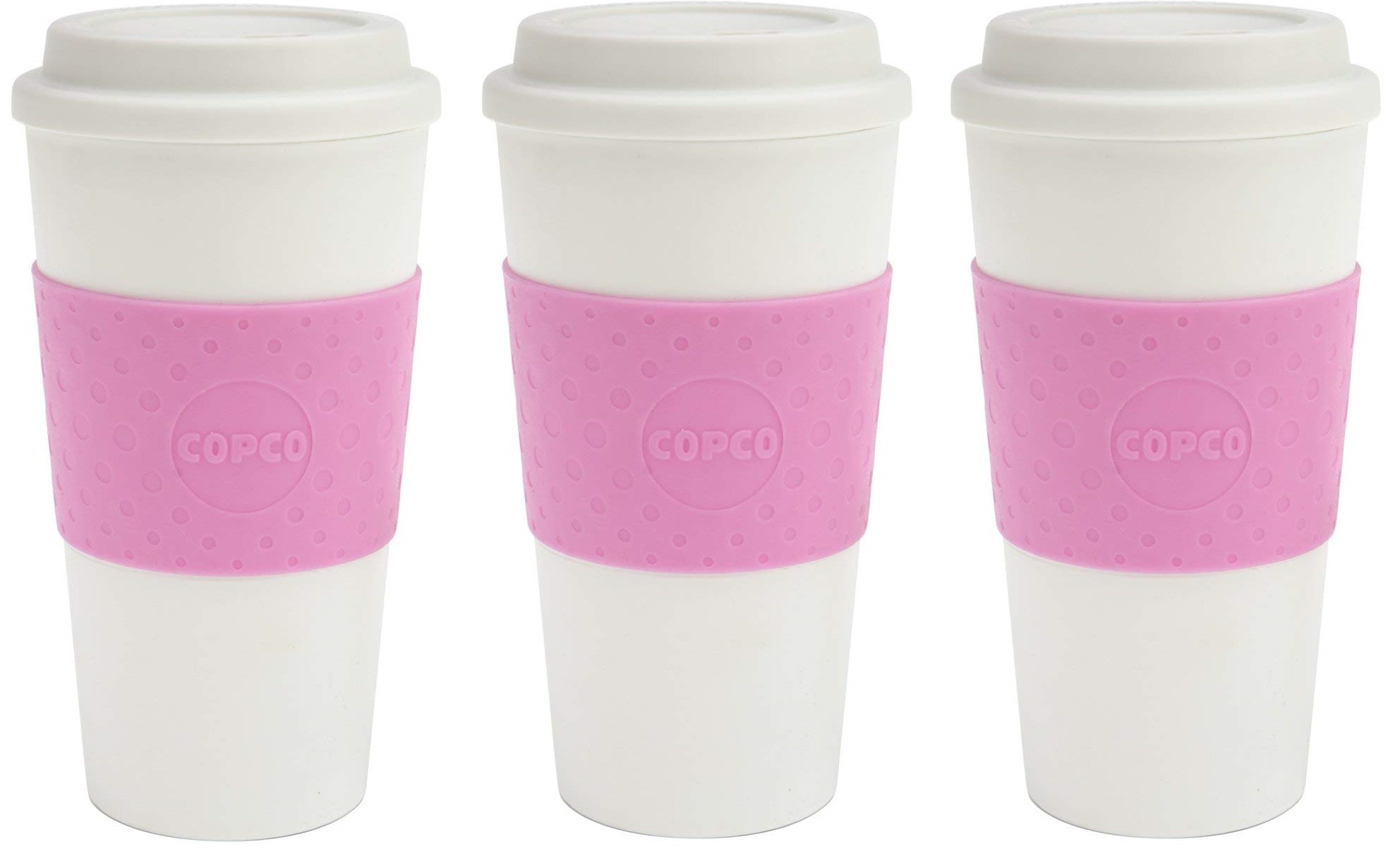 Copco Acadia Reusable BPA Free Plastic Coffee Travel Mug 16 Oz Pack of 3, Bubble Gum Pink