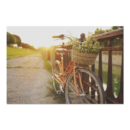 Beautiful Bicycle with Flowers in a Basket on a Rustic Road at Golden Hour 9013343 (20x30 Premium 1000 Piece Jigsaw Puzzle  Made in USA!)