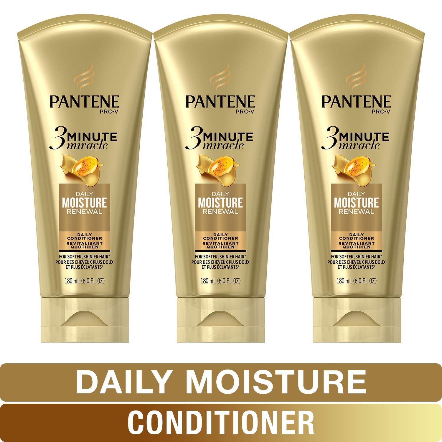 Pantene  Conditioner  Pro-V Daily Moisture Renewal for Dry Hair  3 Minute Miracle  6 Fl Oz (Pack of 3)