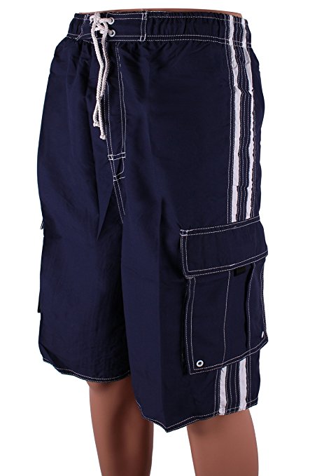 North 15 Men S Board Beach Swim Trunks Shorts with Cargo Pockets-5104-Nv-4XL
