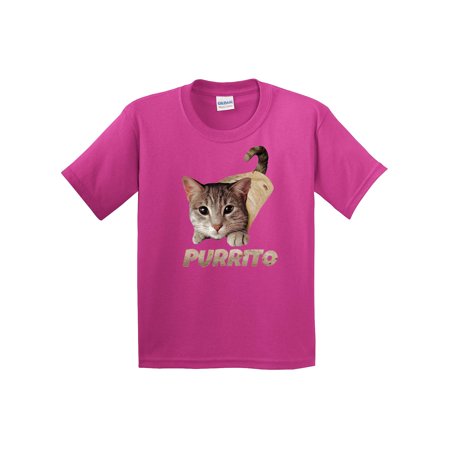 Trendy USA 1507 - Youth T-Shirt Purrito Burrito Kitty Cat Lovers Taco Spicy Funny Large Heliconia