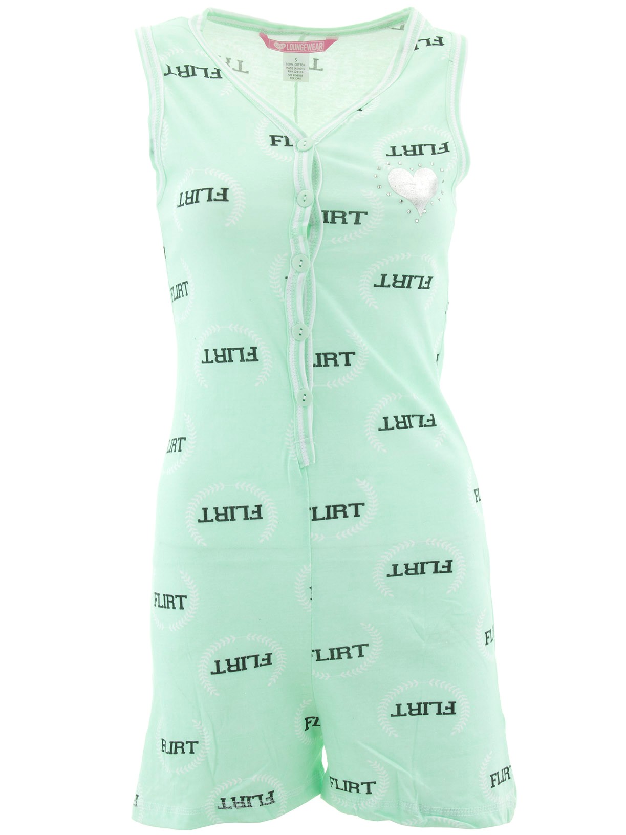Love Loungewear Juniors Flirt Mint One-Piece Short Pajamas