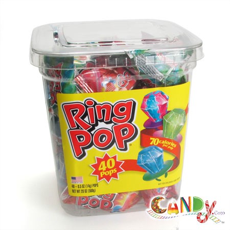 Ring Pop Candy, 0.5 Oz, Assorted Flavors, Pack of 40