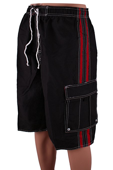 North 15 Men S Board Beach Swim Trunks Shorts with Cargo Pockets-5104-Blk-5XL
