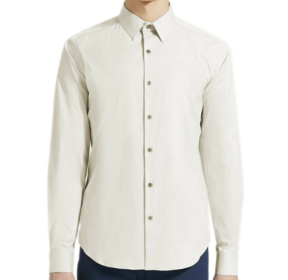 New  Theory Mens Sylvain Cotton-Nylon Tailored-Fit Shirt, Vapor, Size Large, 3460-8