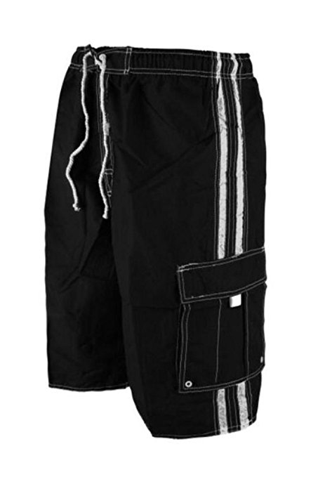 North 15 Men S Board Beach Swim Trunks Shorts with Cargo Pockets-5104-Blk-Wht-3XL