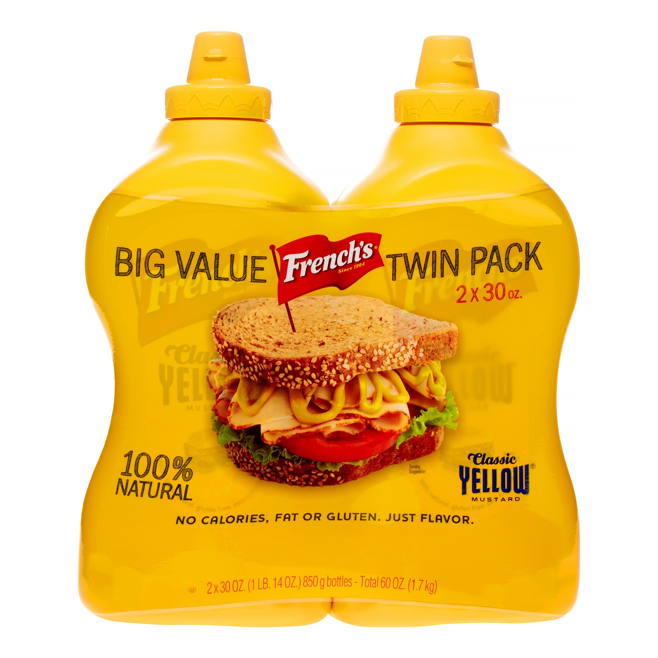 French's Classic Yellow Mustard, 30 Oz Bottle, Pack of 2