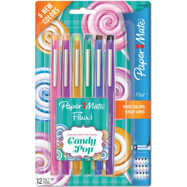 Paper Mate - Flair Felt Tip Pens, Medium Point, Candy Pop Pack, 12 Count