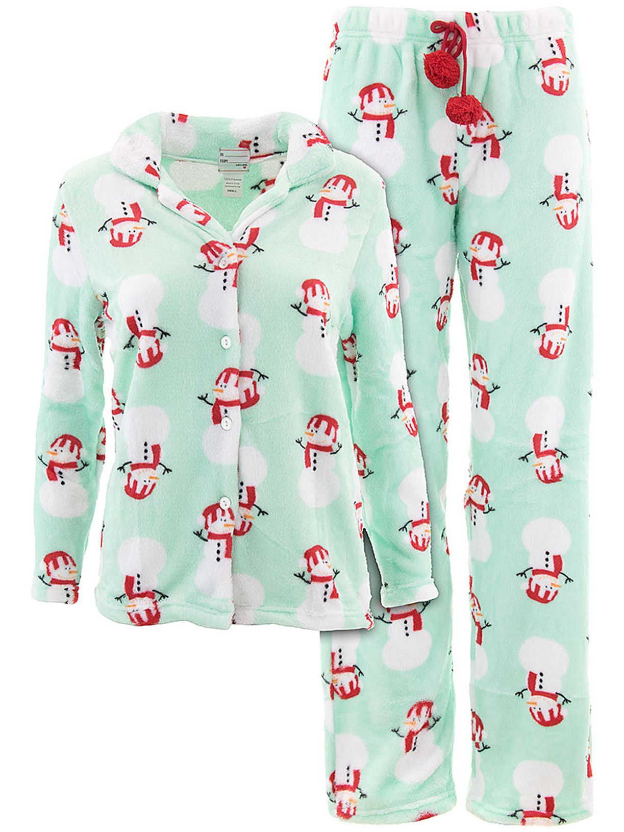 Em and Alfie Juniors Mint Snowman Plush Pajamas