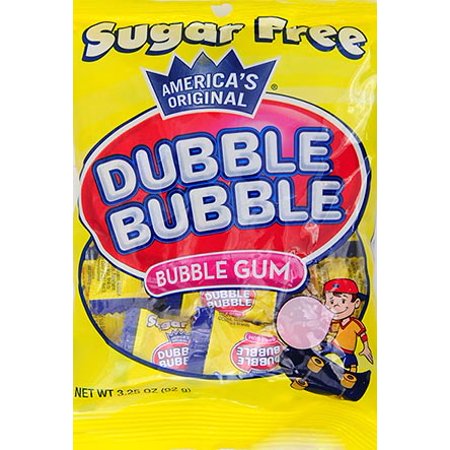 Dubble Bubble Sugar-Free Bubble Gum, 3.25 Oz per Bag, Box of 12 Bags