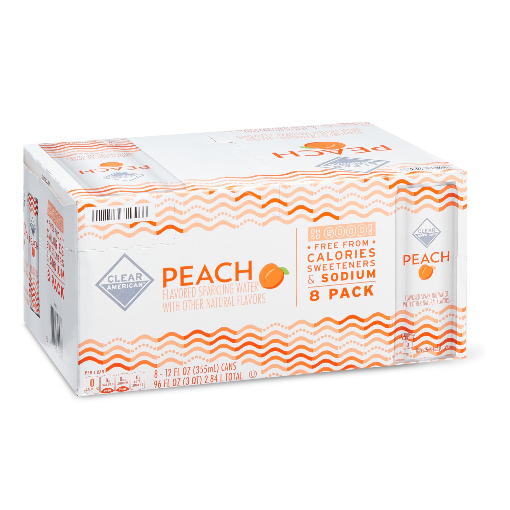 Clear American Peach Sparkling Water, 12 Fl Oz, 8 Count