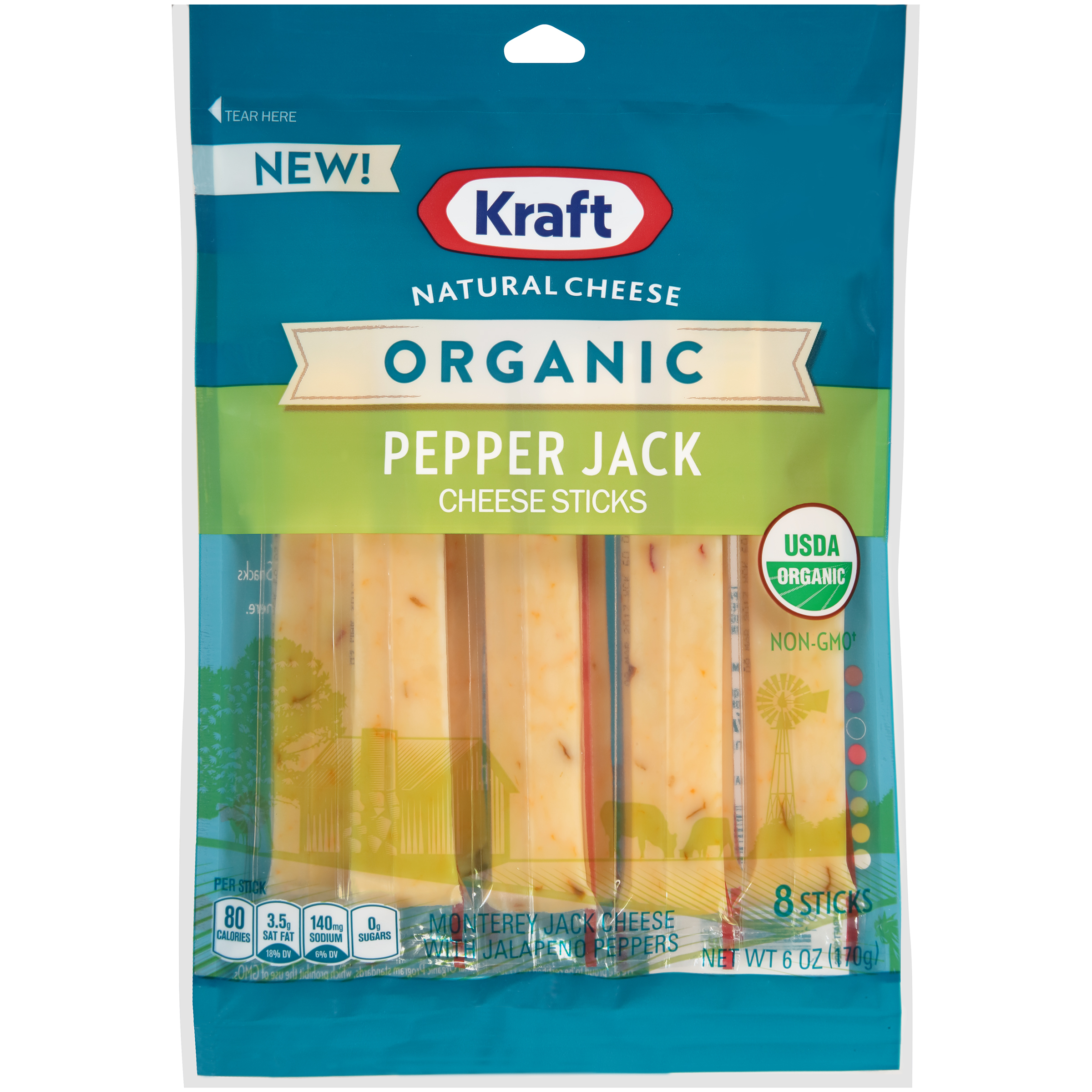 Kraft Organic Pepper Jack Cheese Sticks, 8 Ct - 6.0 Oz Bag