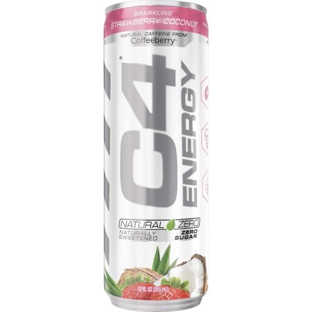 Cellucor C4 Energy Natural Zero Clean Energy Drink, Zero Sugar & Zero Calorie, Naturally Sweetened, Sparkling Strawberry Coconut, 12 Oz Cans (Pack of