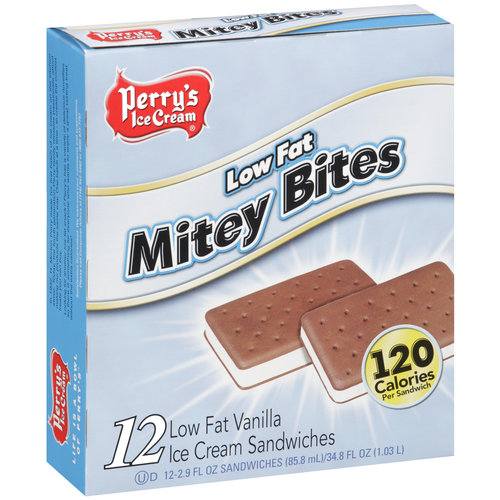 Perry's Ice Cream Mitey Bites Low Fat Vanilla Ice Cream Sandwiches, 2.9 Oz, 12ct