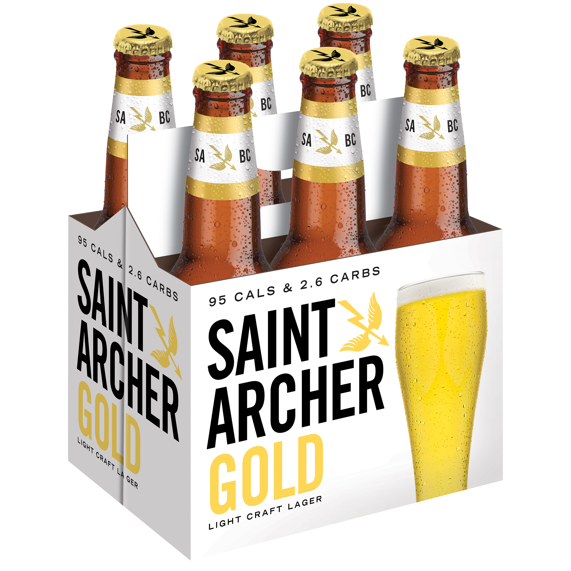 Saint Archer Gold, Light Craft Lager Beer, 6 Pack, 12 Fl. Oz. Bottles, 4.2% ABV