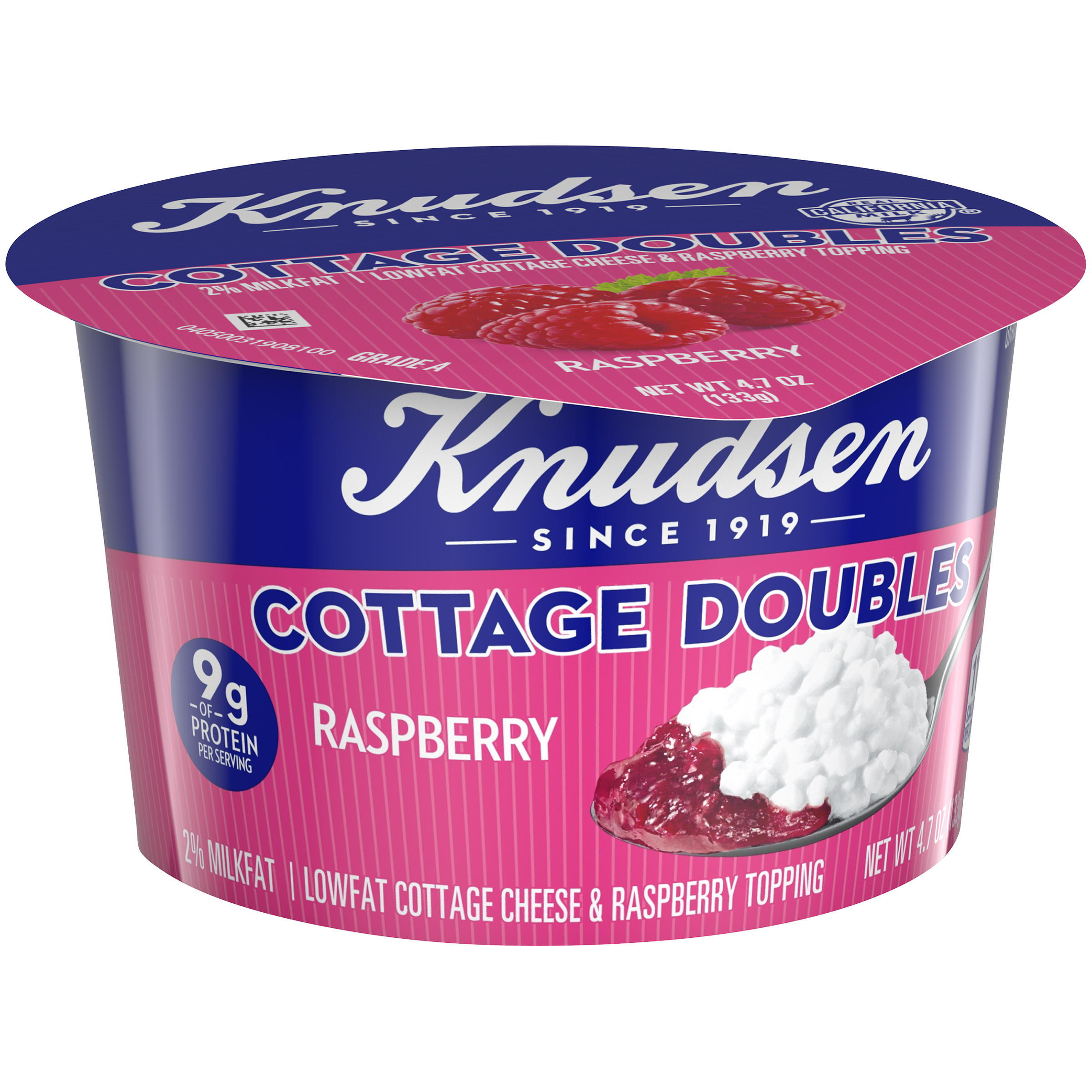 Knudsen Low Fat 2% Milkfat Cottage Cheese Doubles with Raspberry Topping, 4.7 Oz Cup