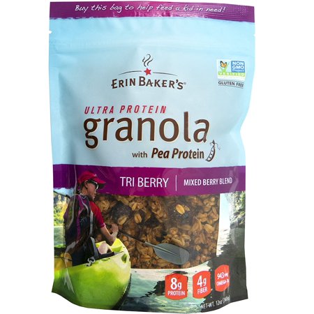 Erin Bakers Ultra Protein Granola, Tri Berry, Mixed Berries, Gluten-Free, Vegan, Non-Gmo, Cereal, 12 Oz Bags (Pack of 6)