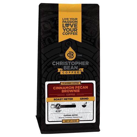 Christopher Bean Coffee Flavored Decaffeinated Ground Coffee, Cinnamon Pecan Brownie, 12 Ounce
