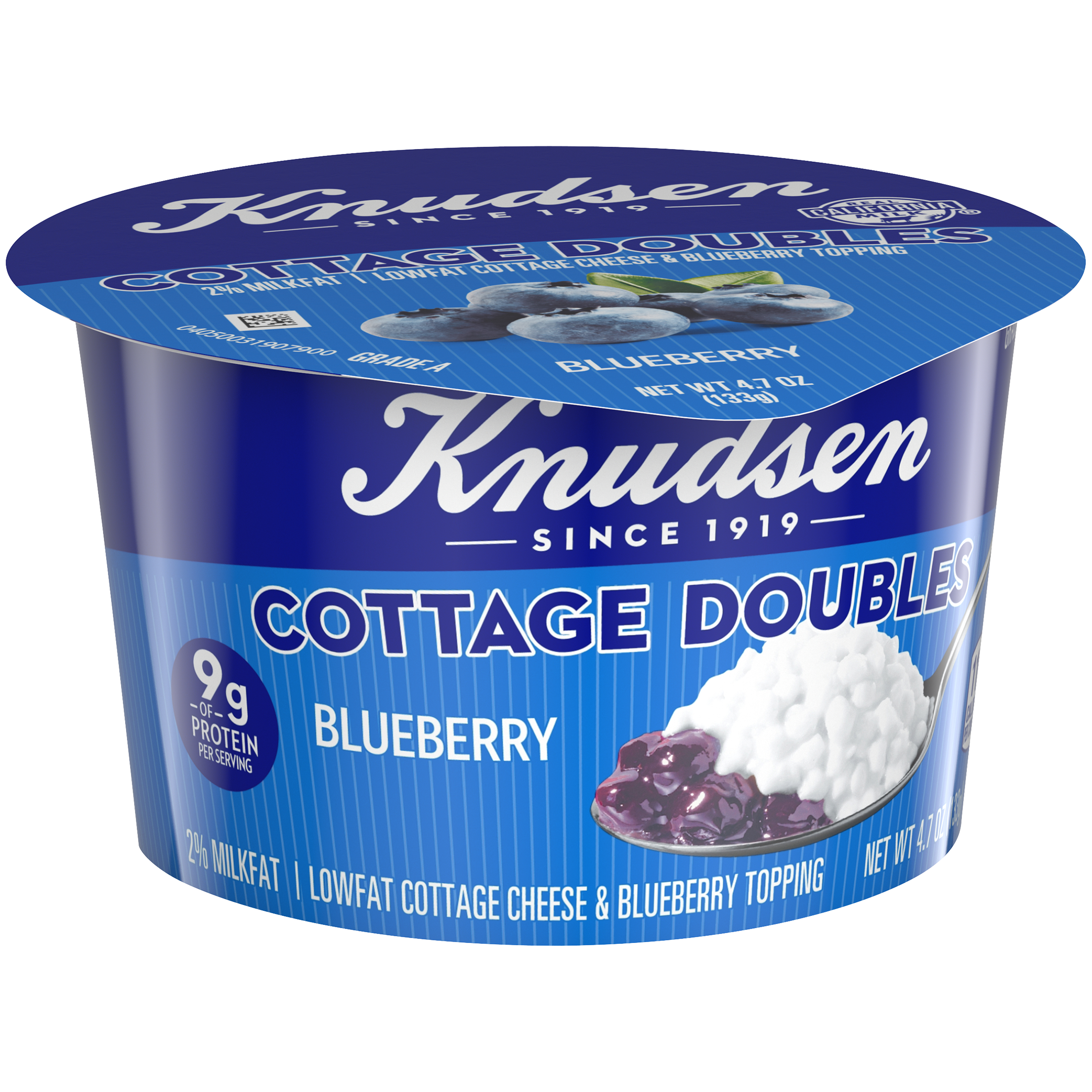 Knudsen Low Fat 2% Milkfat Cottage Cheese Doubles with Blueberry Topping, 4.7 Oz Cup