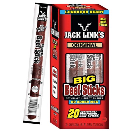 Jack Links Beef Sticks  Original  0.92 Ounce (20 Count) - Great Protein Snack  Meat Stick with 5g of Protein  Made with 100% Premium Beef  No Added MS