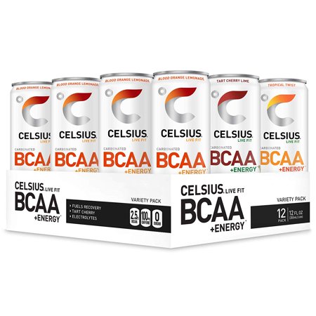 CELSIUS BCAA +Energy Sparkling Post-Workout Recovery & Hydration Drink, Variety Pack, 12oz. Slim Can, 12 Pack