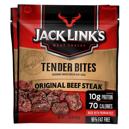 Jack Link’s Beef Tender Bites, Original Beef Steak, 2.85 Oz Bag, Pack of 2 – on-the-Go, Poppable Meat Snack, Good Source of Protein, Made with 100