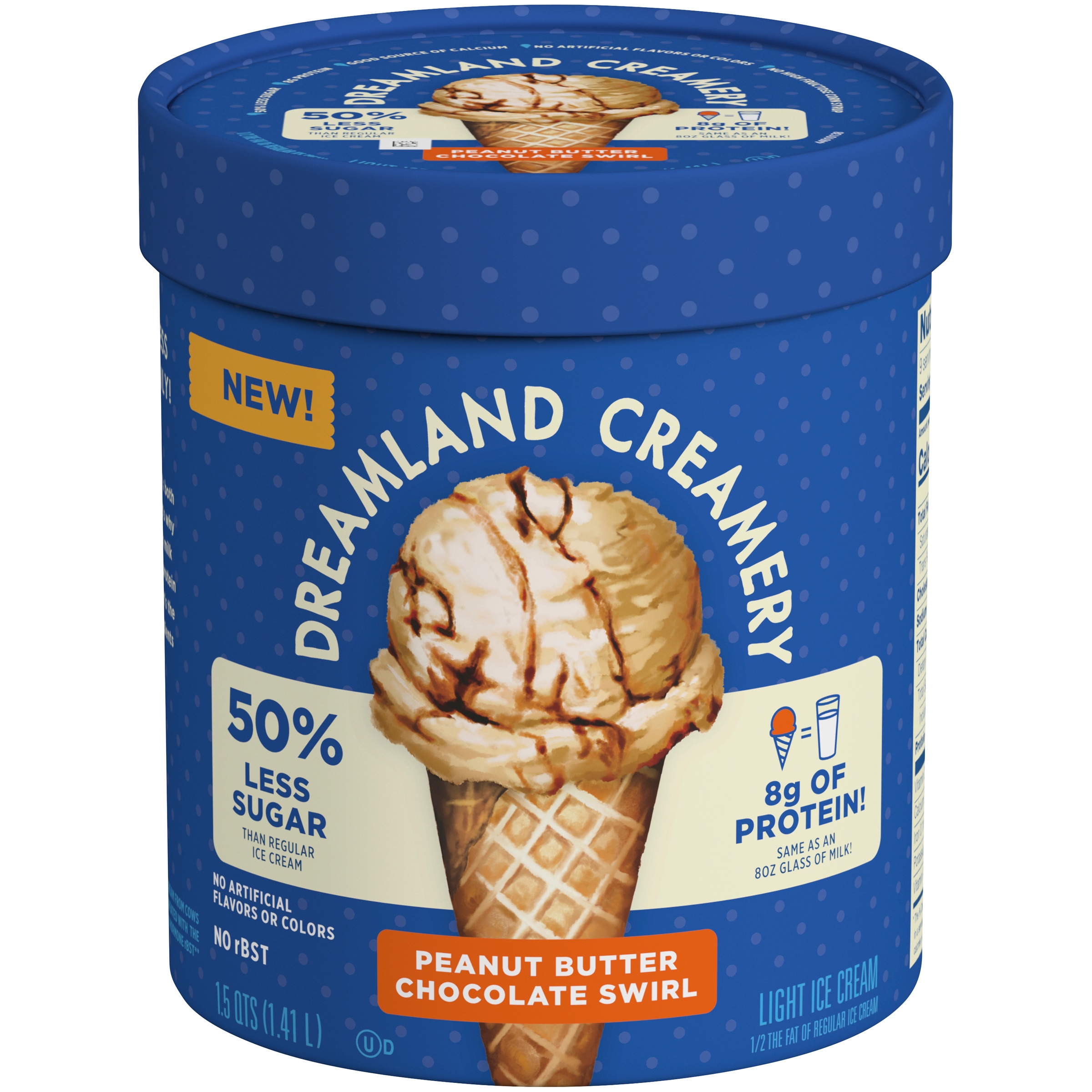 DREAMLAND CREAMERY Peanut Butter Chocolate Swirl Light Ice Cream 1.5 Qt. Tub