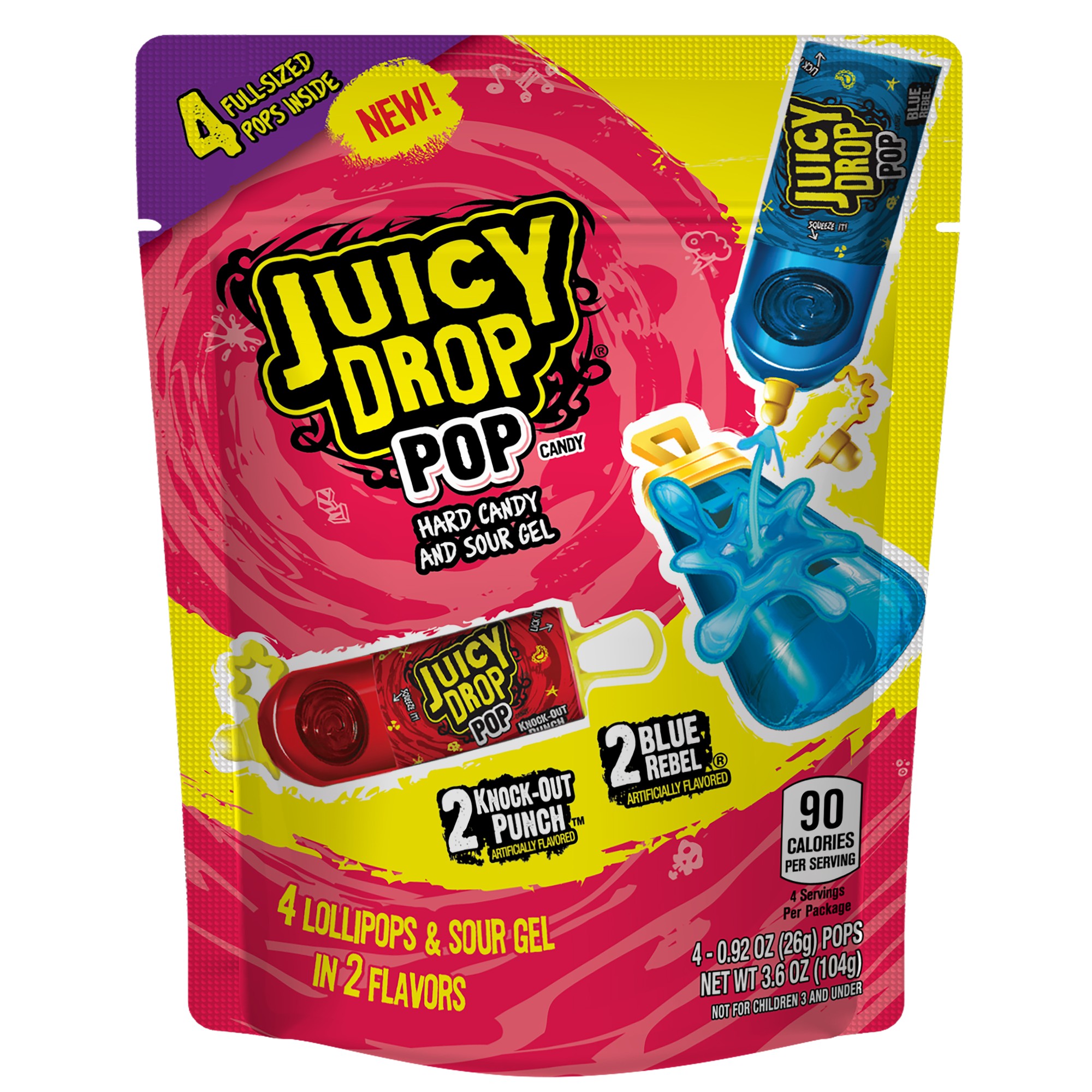 Juicy Drop Pop Variety Pack  Assorted Flavors Sweet Lollipops with Sour Liquid Candy  0.92 Oz  4 Count