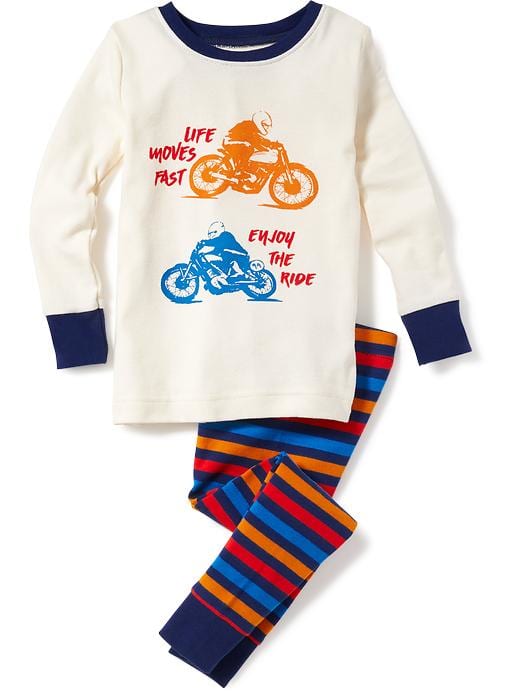 Old Navy Baby 2-Piece Motorcycle-Graphic Sleep Set for Toddler & Baby Creme De La Creme Size 12-18 M