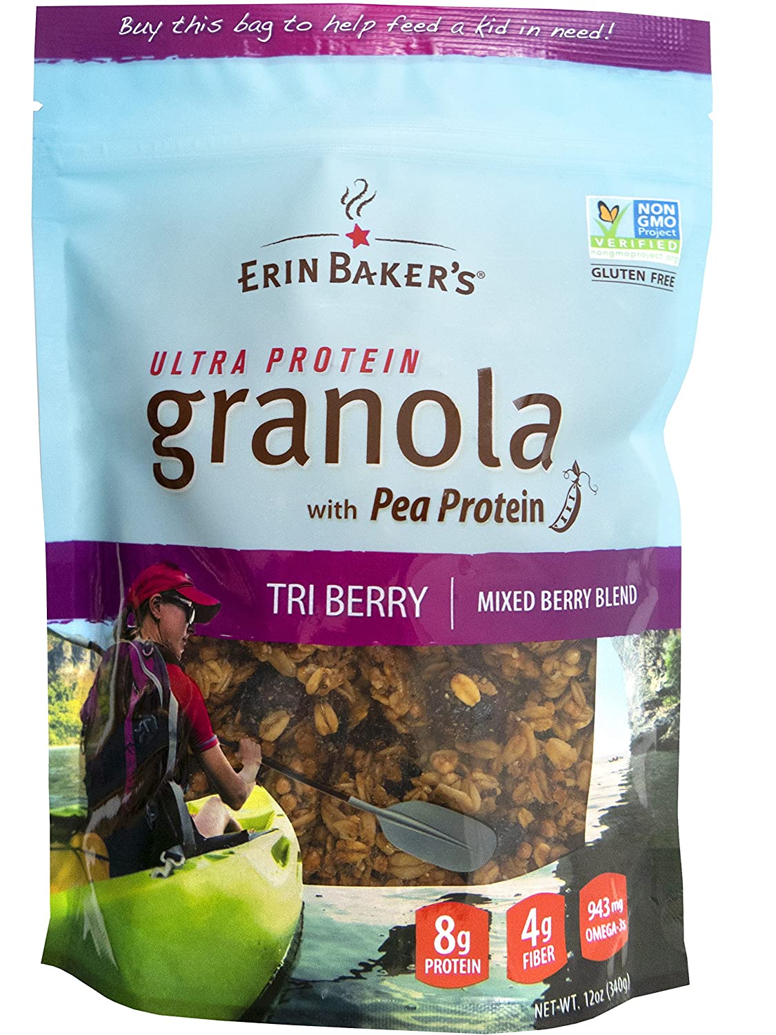 Erin Bakers Ultra Protein Granola, Tri Berry, Mixed Berries, Gluten-Free, Vegan, Non-GMO, Cereal, 12-ounce Bag