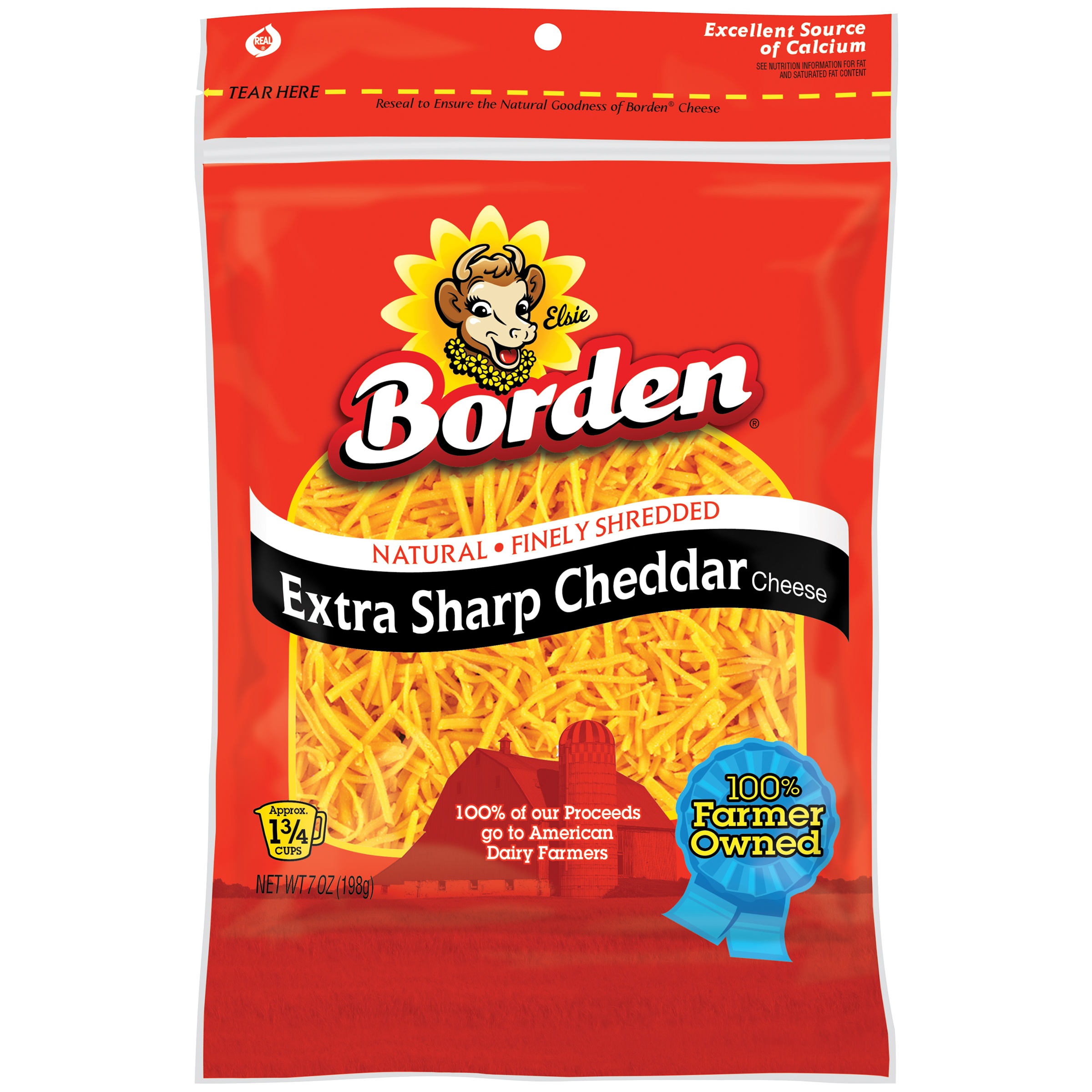 Borden Extra Sharp Cheddar Natural Finely Shredded Cheese, 7 Oz.