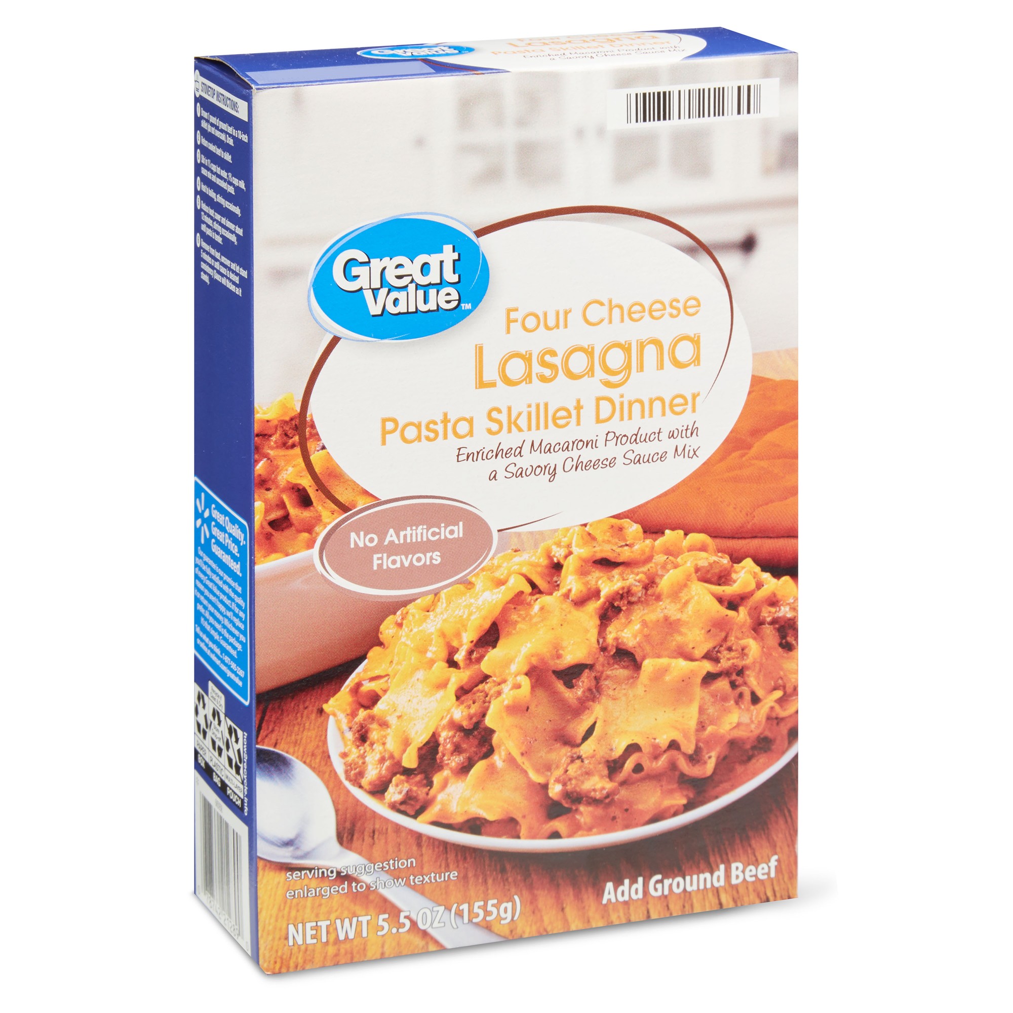 FOUR CHEESE LASAGNA PASTA SKILLET DINNER ENRICHED MACARONI PRODUCT WITH A SAVORY CHEESE SAUCE MIX, FOUR CHEESE