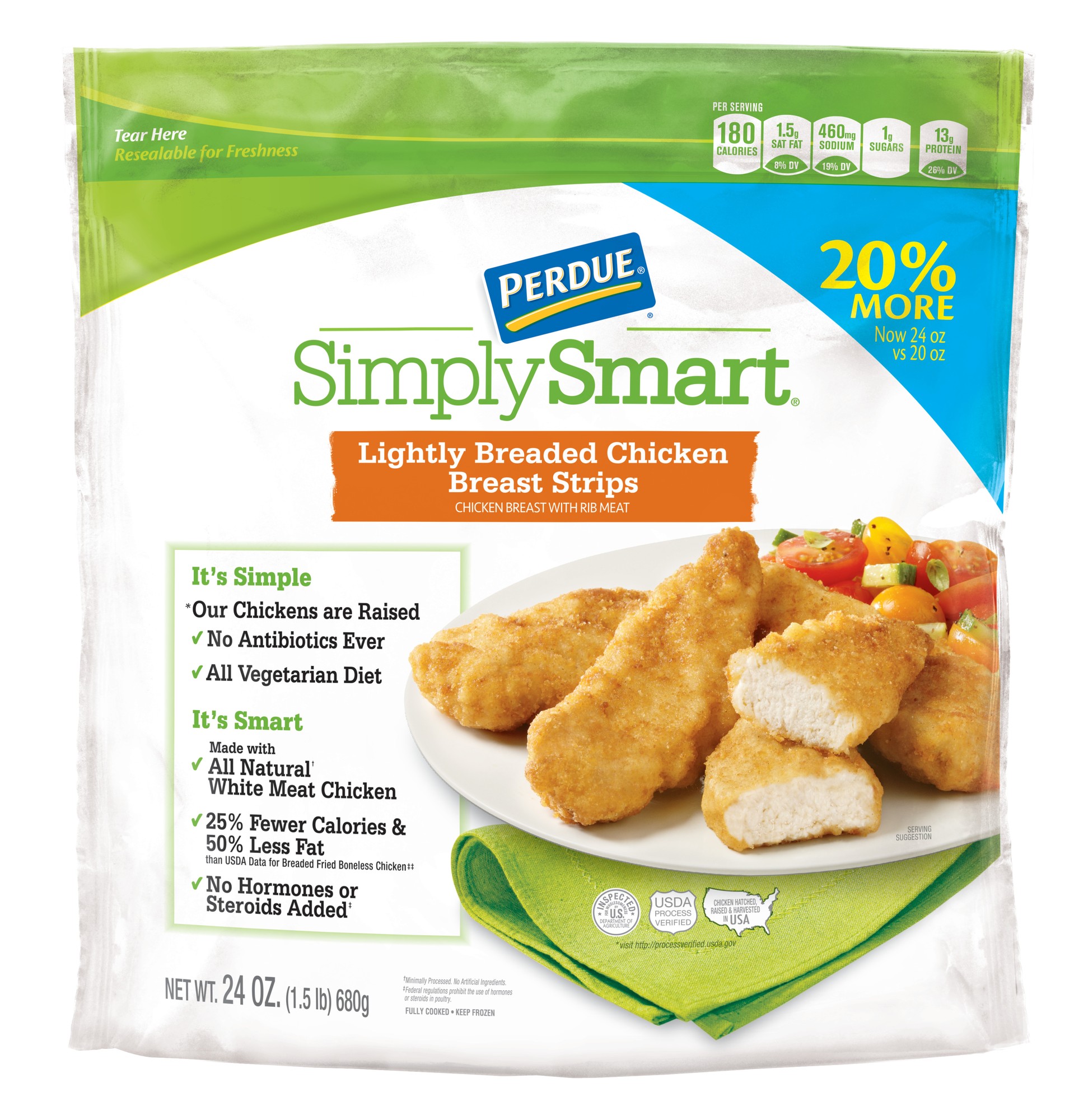 Perdue Simply Smart Fully Cooked Frozen Lightly Breaded Chicken Breast Strips, 24 Oz