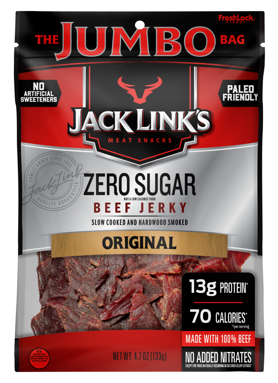 Jack Link’s Beef Jerky Zero Sugar  Original  100% Beef  13g Protein per Serving  4.7 Oz Bag
