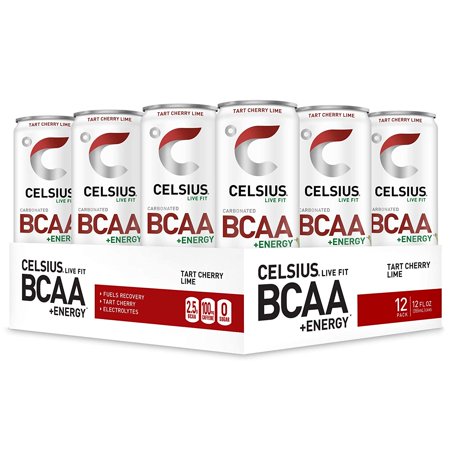 CELSIUS BCAA +Energy Sparkling Post-Workout Recovery & Hydration Drink, Tart Cherry Lime, 12oz. Slim Can, 12 Pack