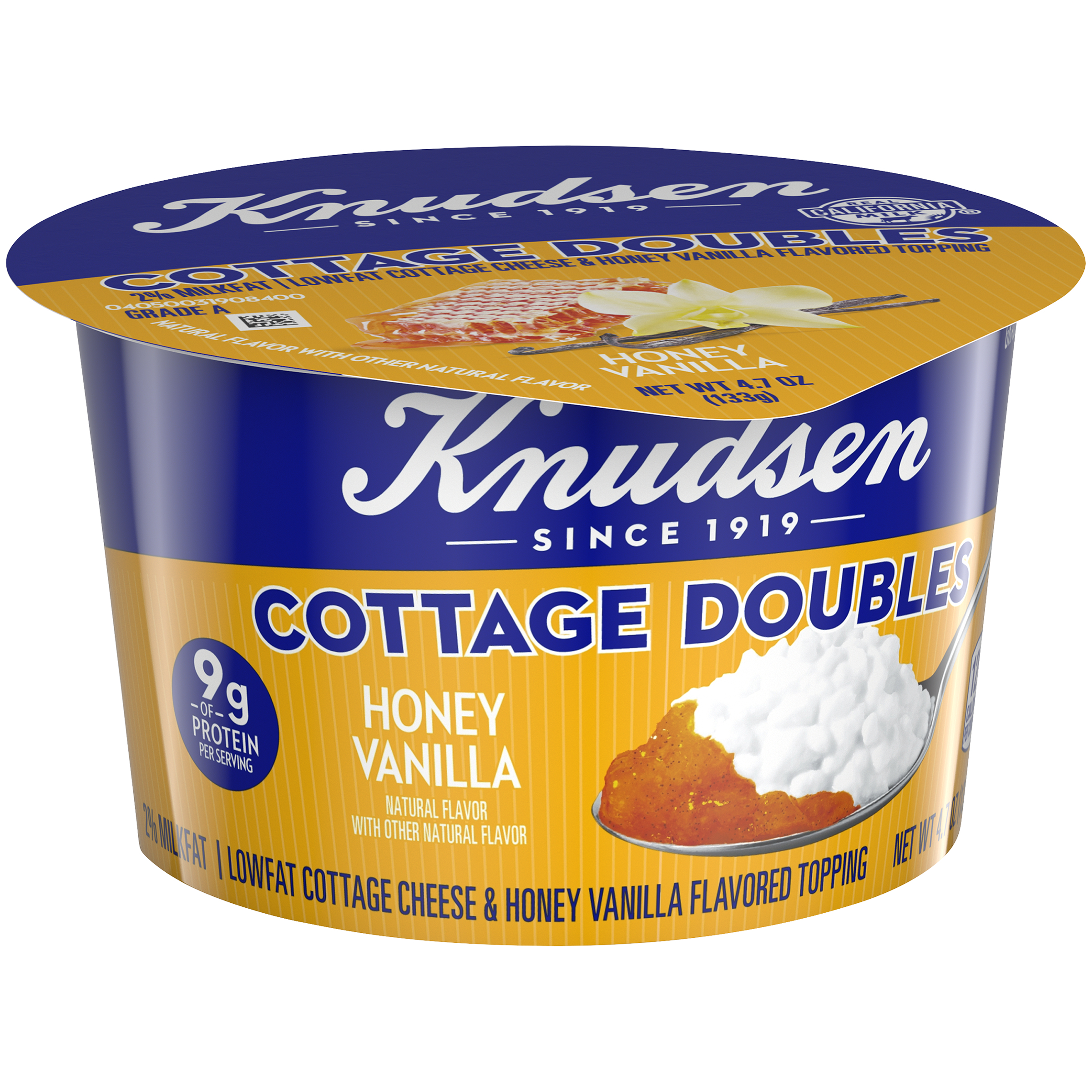 Knudsen Low Fat 2% Milkfat Cottage Cheese Doubles with Honey Vanilla Topping, 4.7 Oz Cup