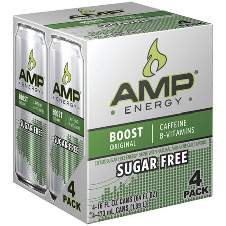 AMP Energy Boost Original Sugar-Free Energy Drink, 16 Fl. Oz., 4 Count