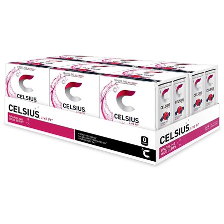 CELSIUS Sparkling Wild Berry Fitness Drink, ZERO Sugar, 12oz. Slim Can 4-Packs, 24 Cans Total
