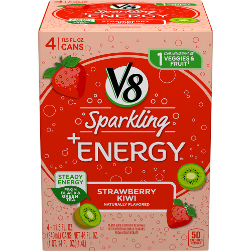 V8 +Energy Sparkling Strawberry Kiwi Juice Energy Drink  11.5 Fl Oz Can  4 Count