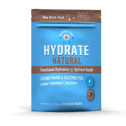 Rapid Fire Hydrate Powder  Drink Mix  Stick Packs  Coconut Water  Electrolytes  Equals 3 Bottles of Water  Natural Flavor  2.11 Oz. (12 Sticks)