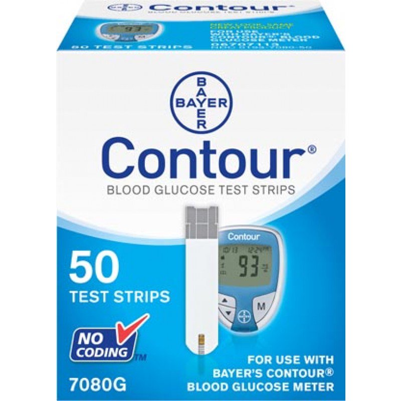 Contour Blood Glucose Test Strips 50 per Box Tiny 0.6 Microliter Sample for 9545 Meter, 7080G - BOX of 50