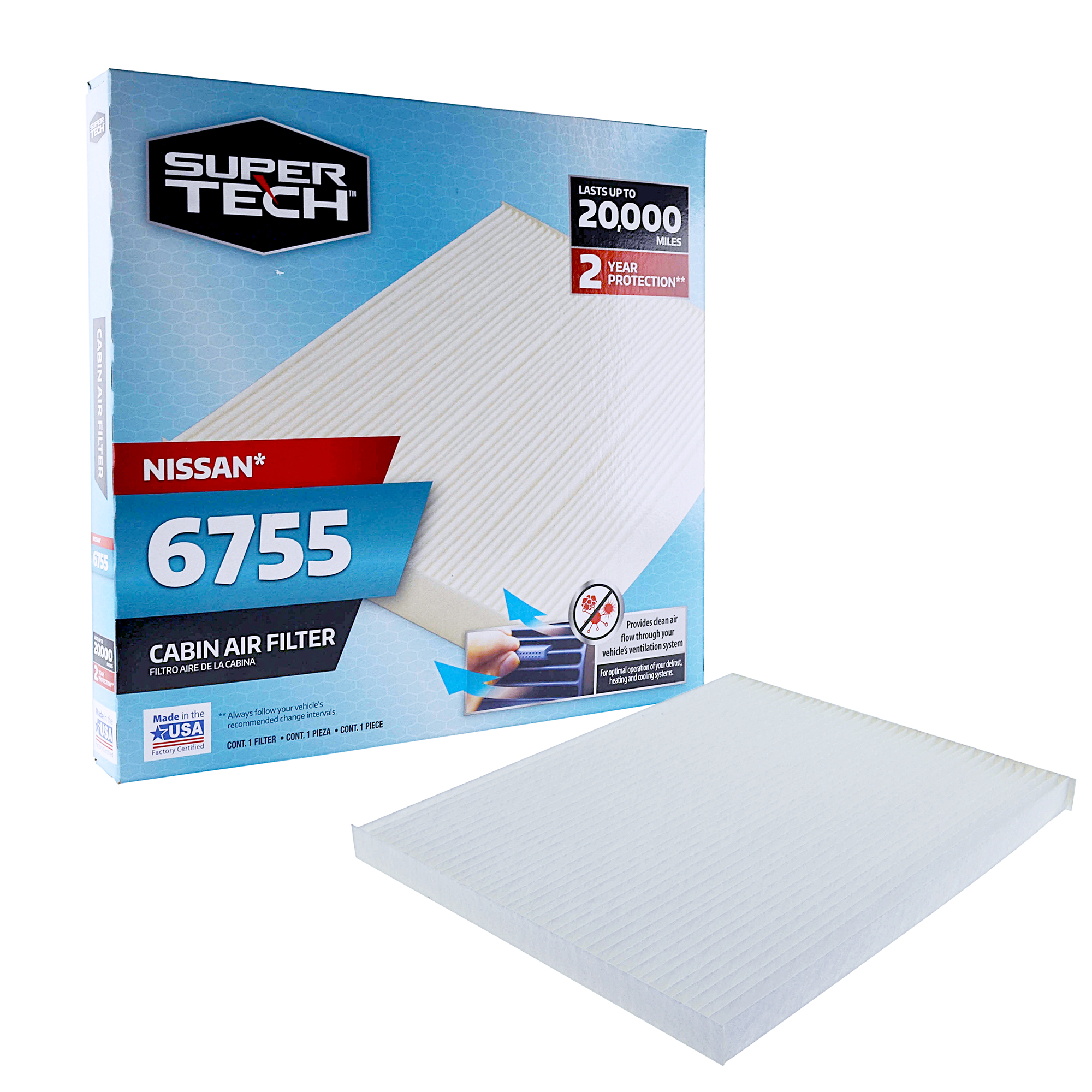 Super Tech Cabin Air Filter 6755  Replacement Air/Dust Filter for Nissan