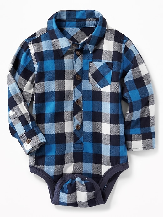 Old Navy Baby Plaid Twill Shirt Bodysuit for Baby Blue Buffalo Plaid Size 6-12 M