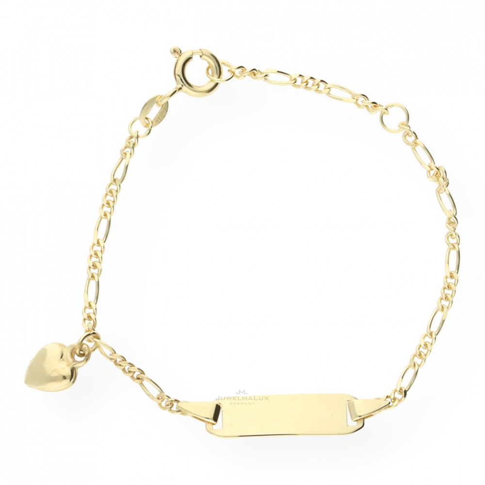 JuwelmaLux Kinder-Identitätsarmband Herz 3 333er Gold 8 Karat Mit Gravurplatte Jl18-03-0049