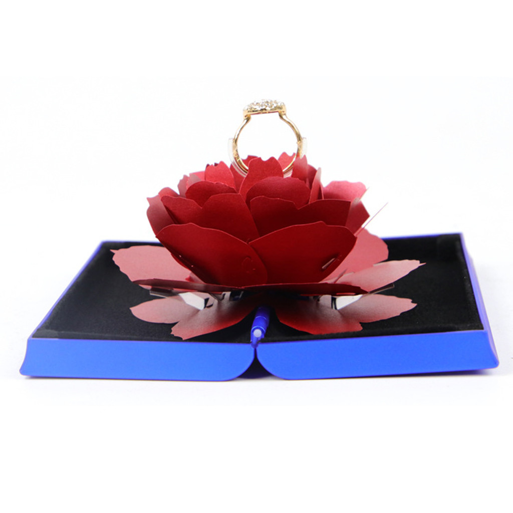 Siaonvr 3D Pop up Rose Ring Box Wedding Engagement Jewelry Storage Holder Case Bump