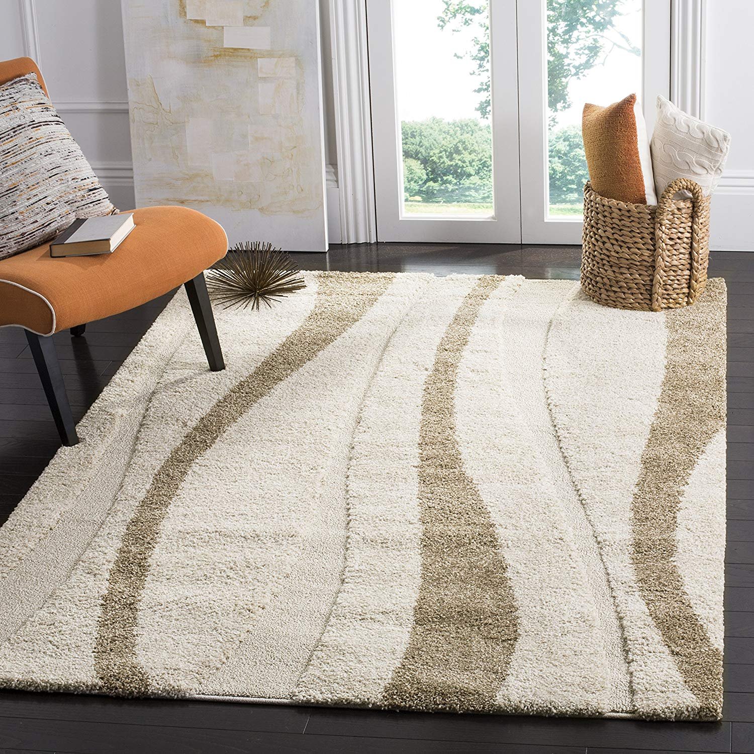 Safavieh Willow Shag Collection SG451-1128 Cream and Dark Brown Area Rug (8' X 10')