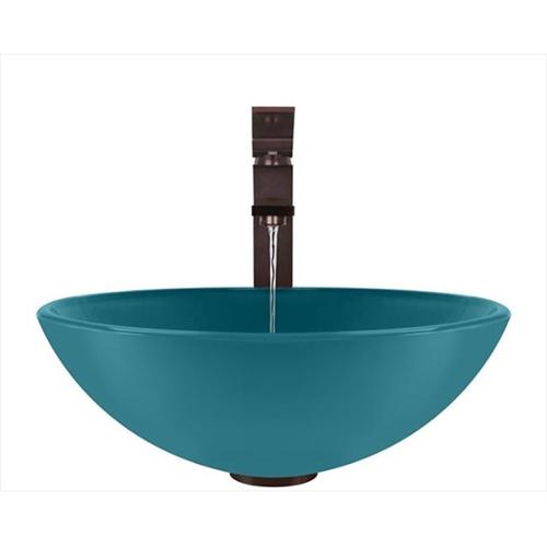 MR Direct 601 Turquoise Colored Glass Vessel Sink  with Oil Rubbed Bronze Vessel Faucet  Sink Ring  and Vessel Pop-up Drain
