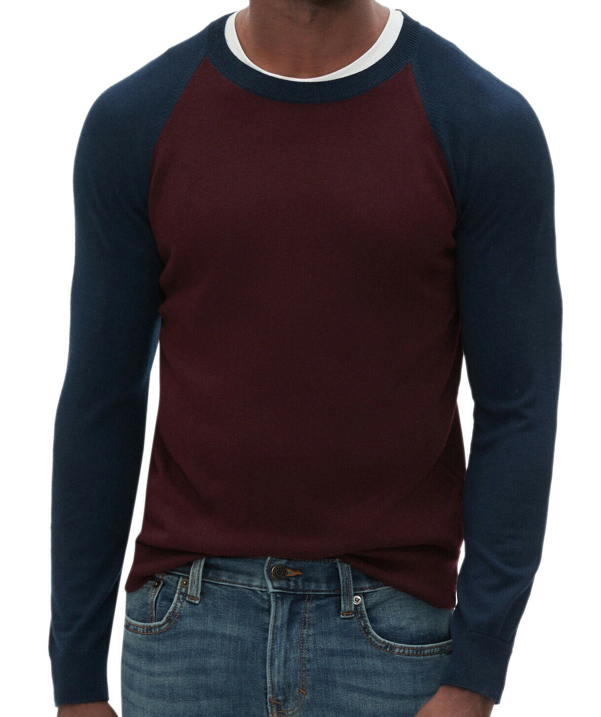 New  Banana Republic Men Washable Merino Wool Blend Sweater Navel Burgundy, M, 3619-8